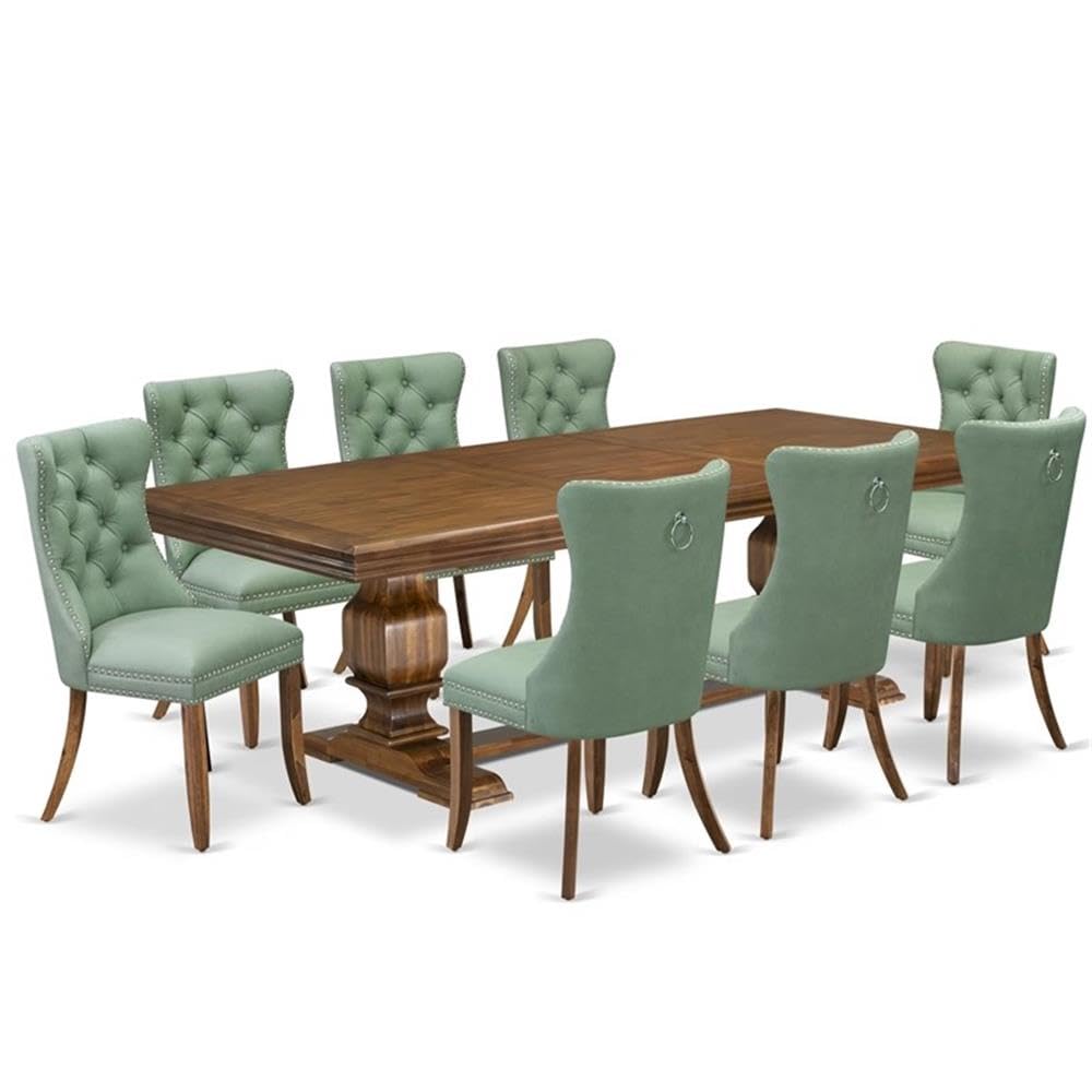 9-Piece Acacia Wood Dining Table Set with 8 Faux Leather Chairs D741568