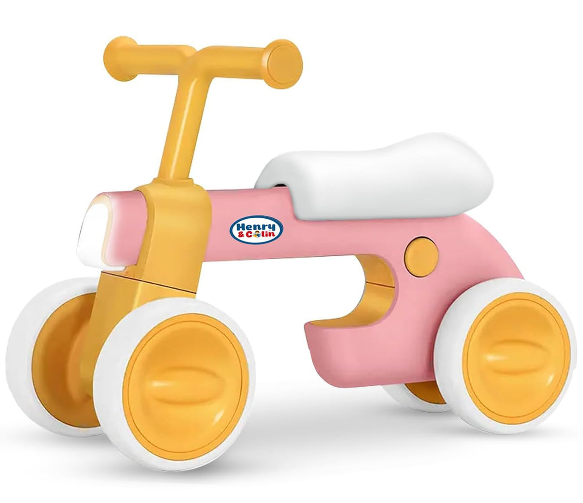 4 Wheel Toddler Balance Bike with Lights Music Soft Seat Pink A192312