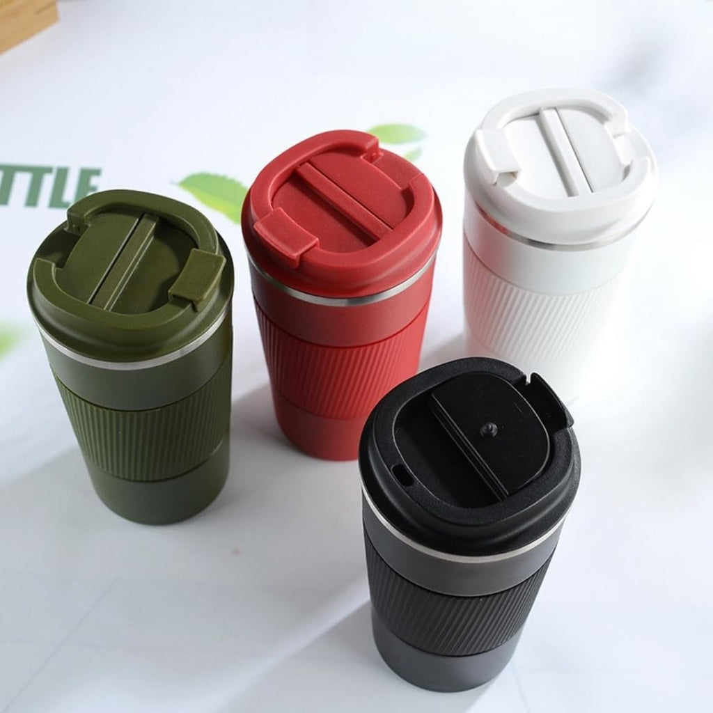 Stainless Steel Insulated Travel Coffee Mug Flip up Tumbler, Double wall Leak Proof Vacuum Cup Keep Drink Cold and Hot (Red, 17 Ounces) F643