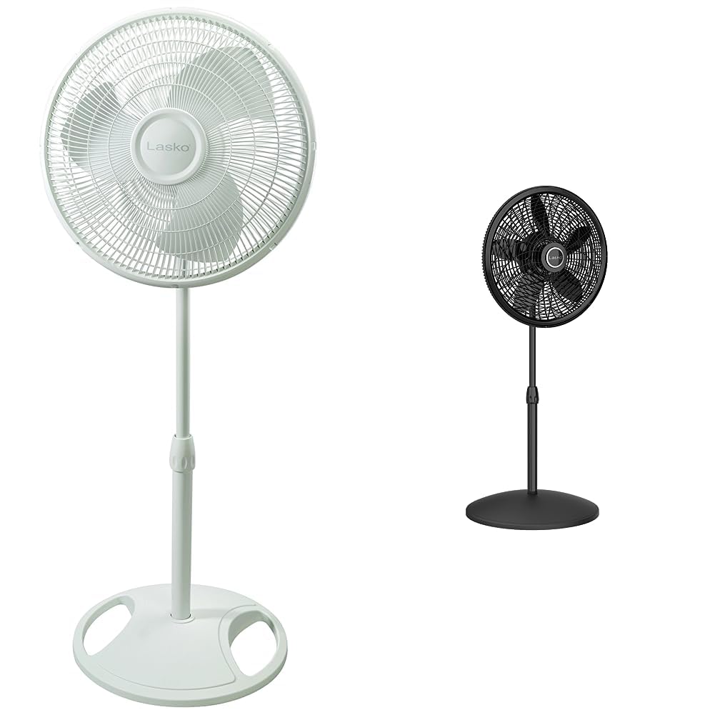 White 16 Inch and Black 18 Inch Oscillating Pedestal Stand Fans S3213