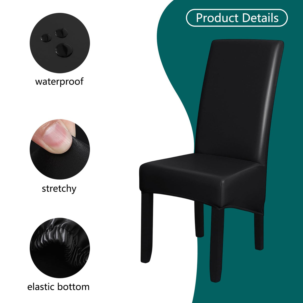 Black 6 Set Waterproof Dining Room Chair Cover D73936
