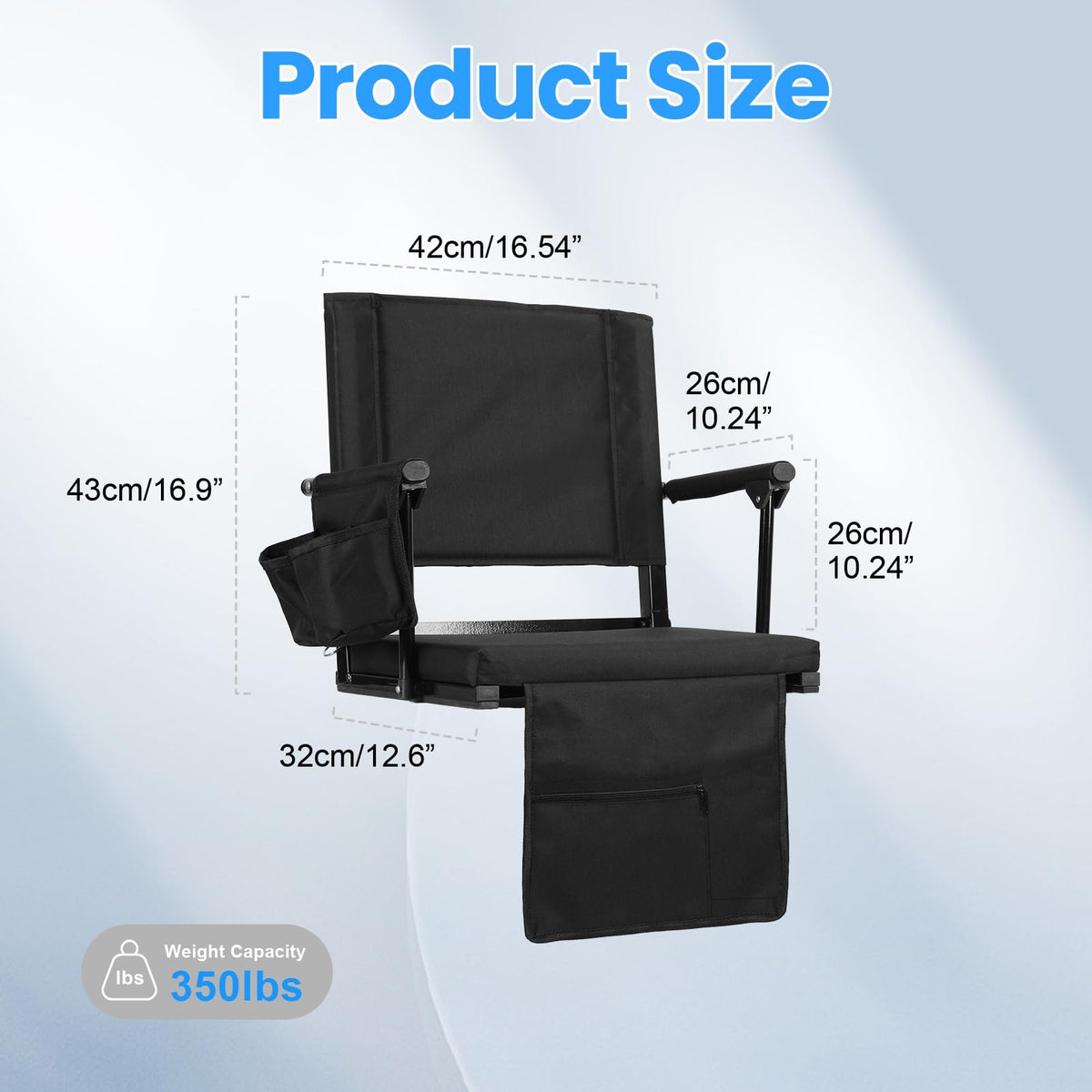 2 Pcs Folding Stadium Seat with Back Support & Cushion Black N964