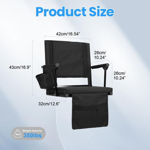 2 Pcs Folding Stadium Seat with Back Support & Cushion Black N964