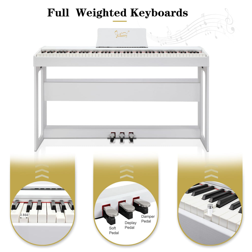 88-Key Digital Piano Full Weighted Hammer Action Triple Pedals White H632835