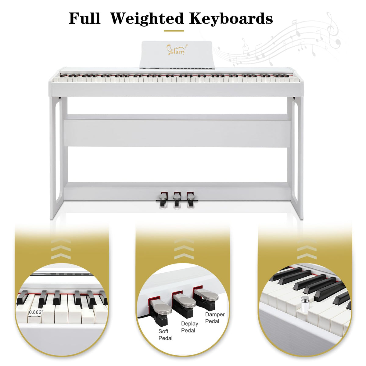 88-Key Digital Piano Full Weighted Hammer Action Triple Pedals White H632835