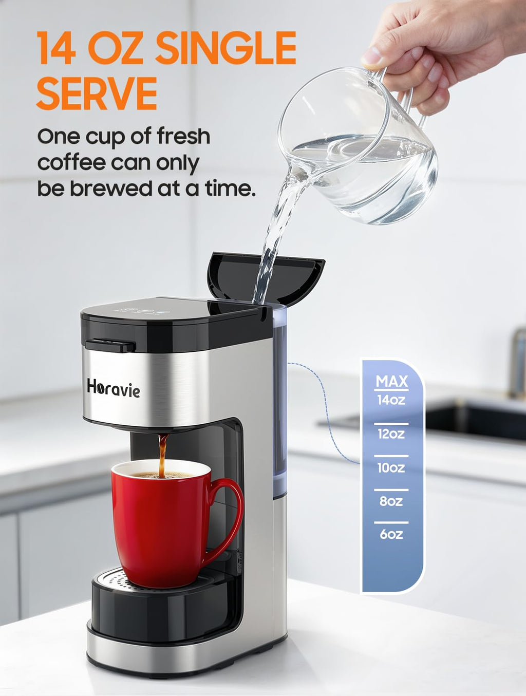 Single Serve Coffee Maker, 6 to 14 Oz, Black I7663