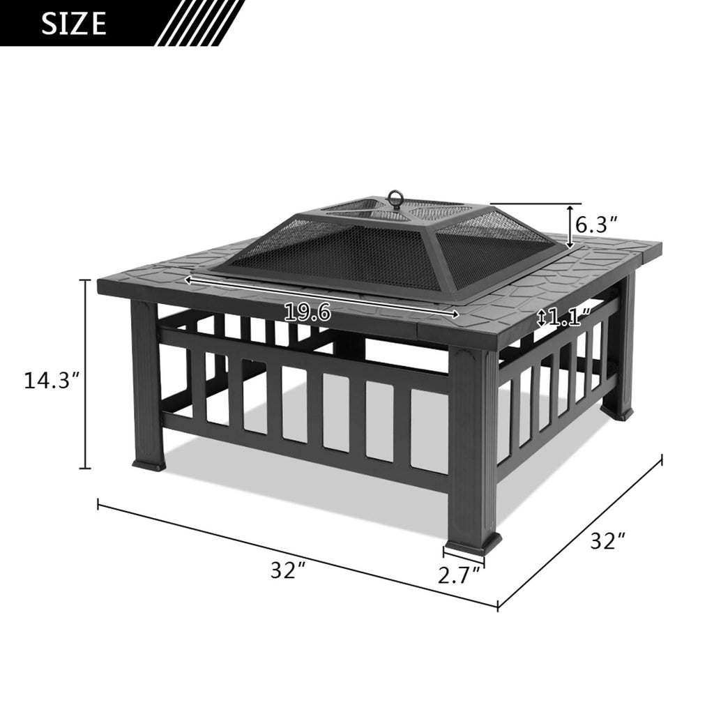 32 Inch Square Wood Burning Iron Fire Pit T110339