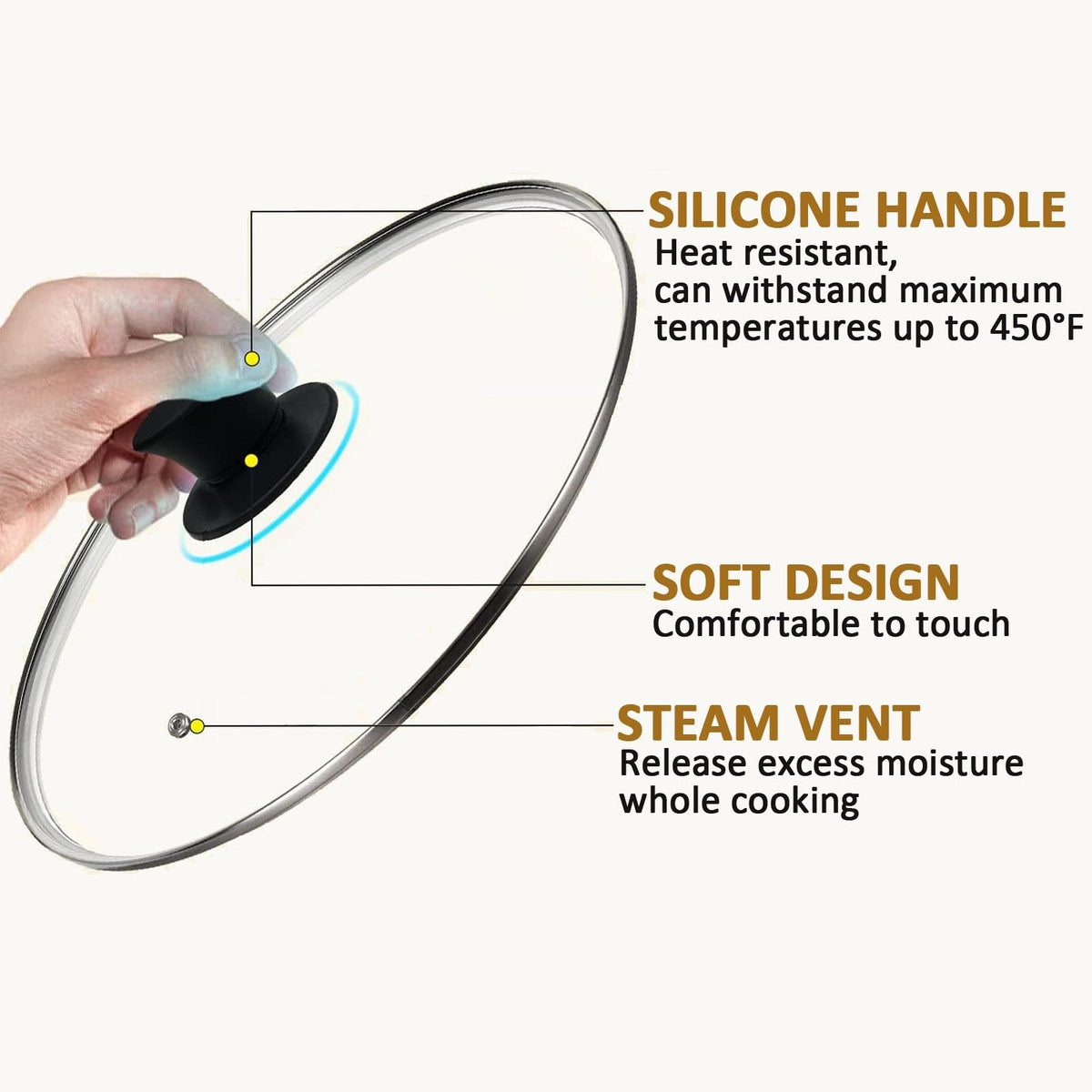 Tempered Glass Lid with Heat Resistant Handle 10.25 In T2128