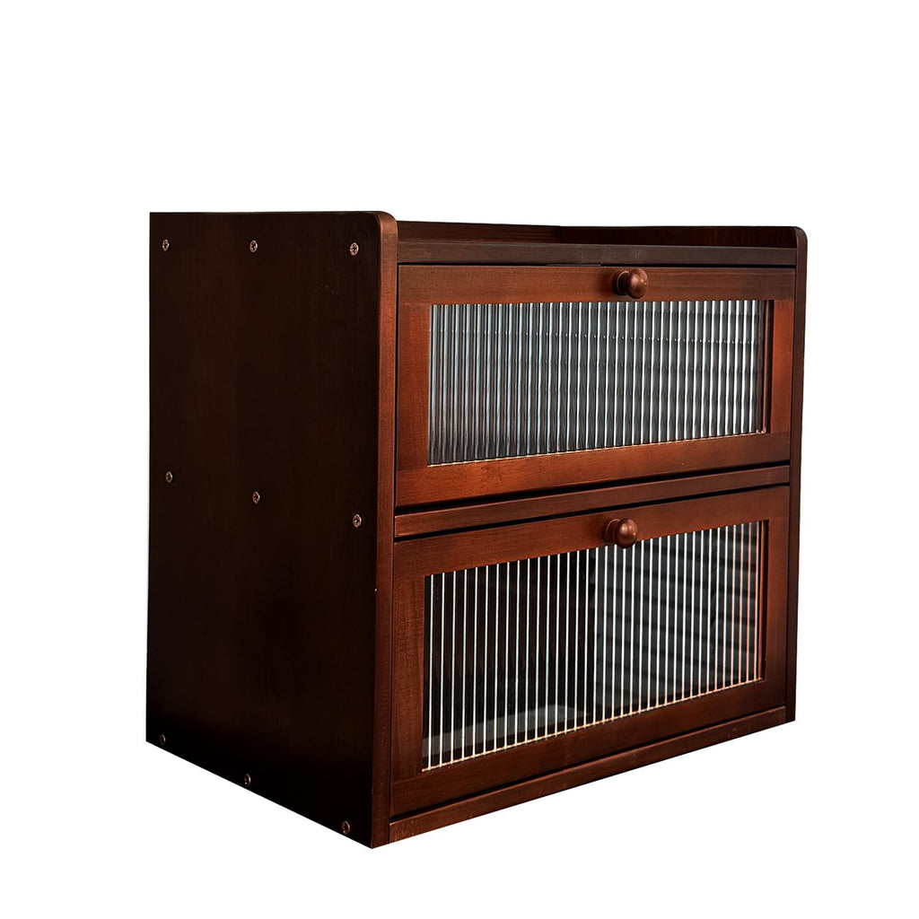 Double 2 Layer Wooden Bread Box with Acrylic Window R510542