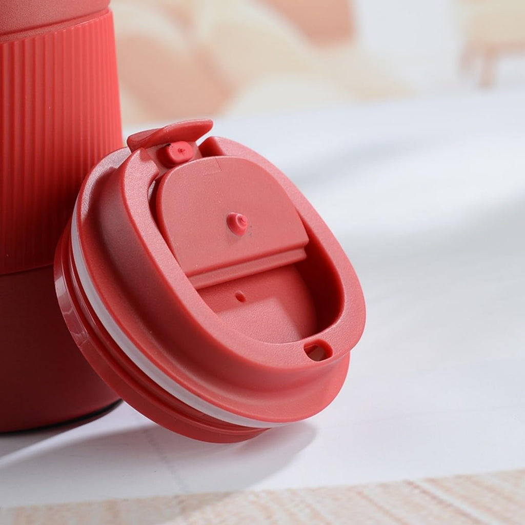 Stainless Steel Insulated Travel Coffee Mug Flip up Tumbler, Double wall Leak Proof Vacuum Cup Keep Drink Cold and Hot (Red, 17 Ounces) F643