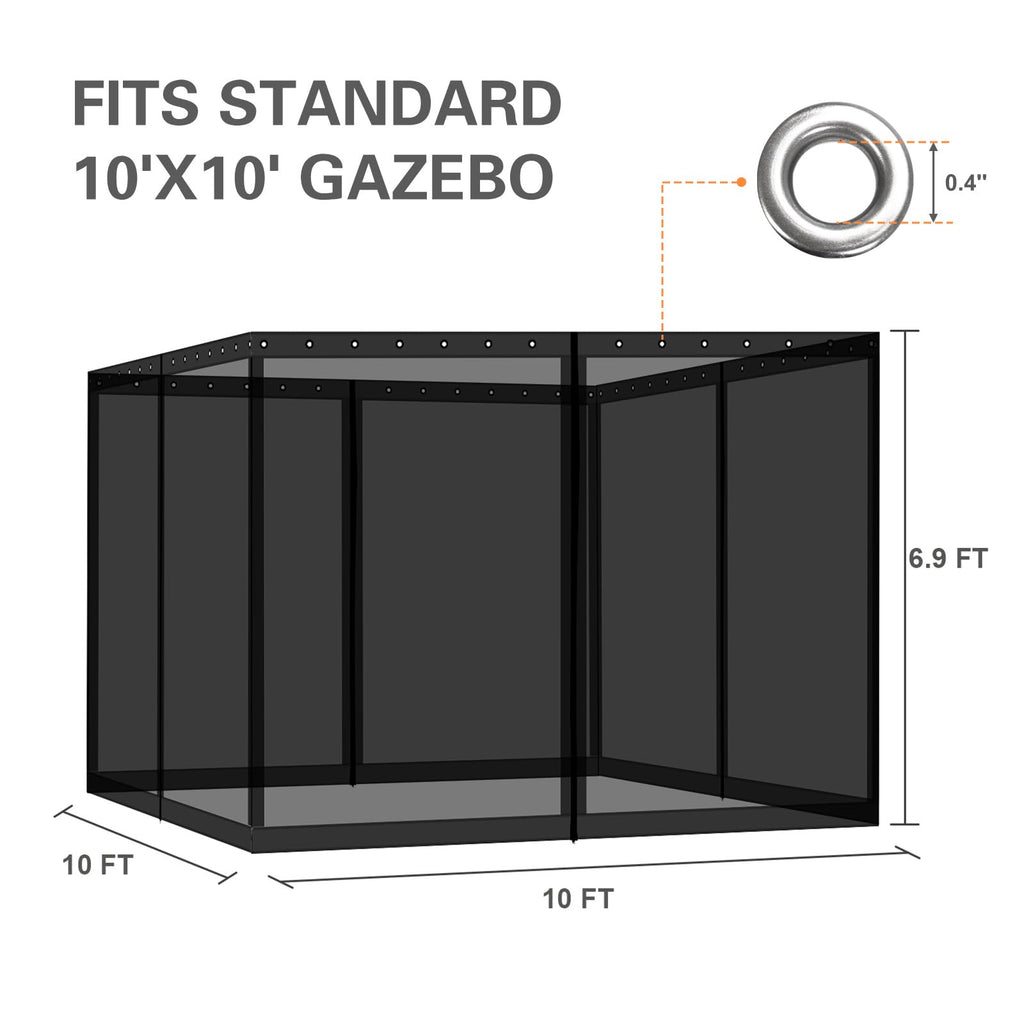 10' x 10' Black Gazebo Netting Screen Replacement E971108