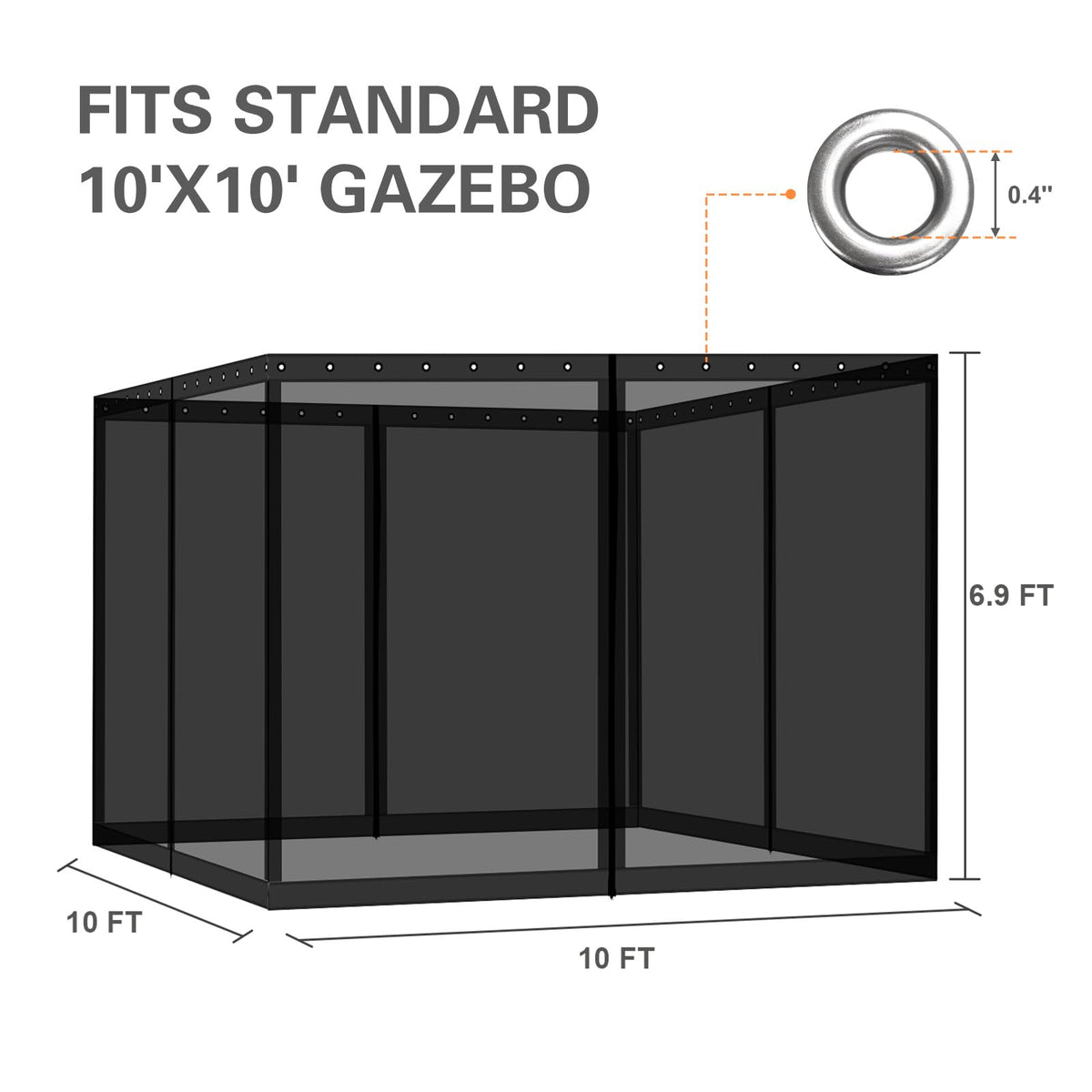 10' x 10' Black Gazebo Netting Screen Replacement E971108