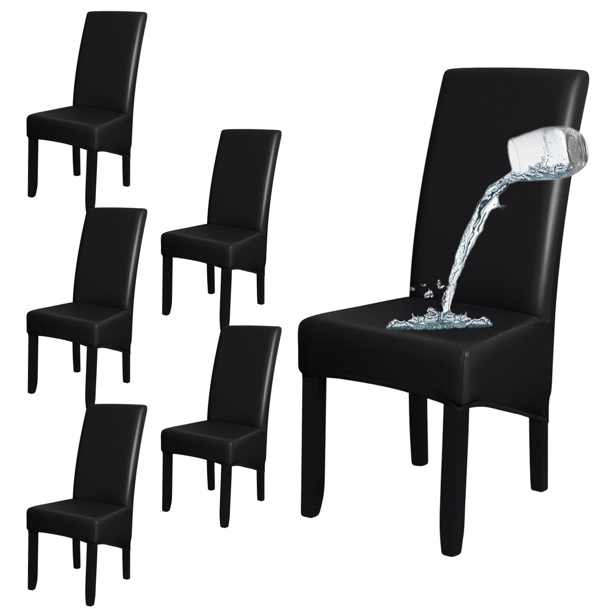 Black 6 Set Waterproof Dining Room Chair Cover D73936