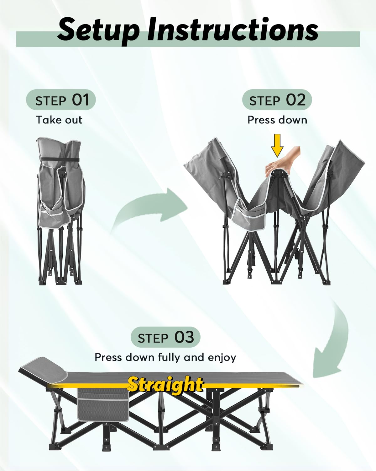 Oversized XXL Folding Camping Cot with Mattress and Pillow C23999