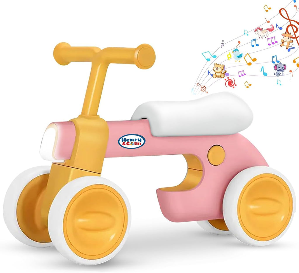 4 Wheel Toddler Balance Bike with Lights Music Soft Seat Pink A192312
