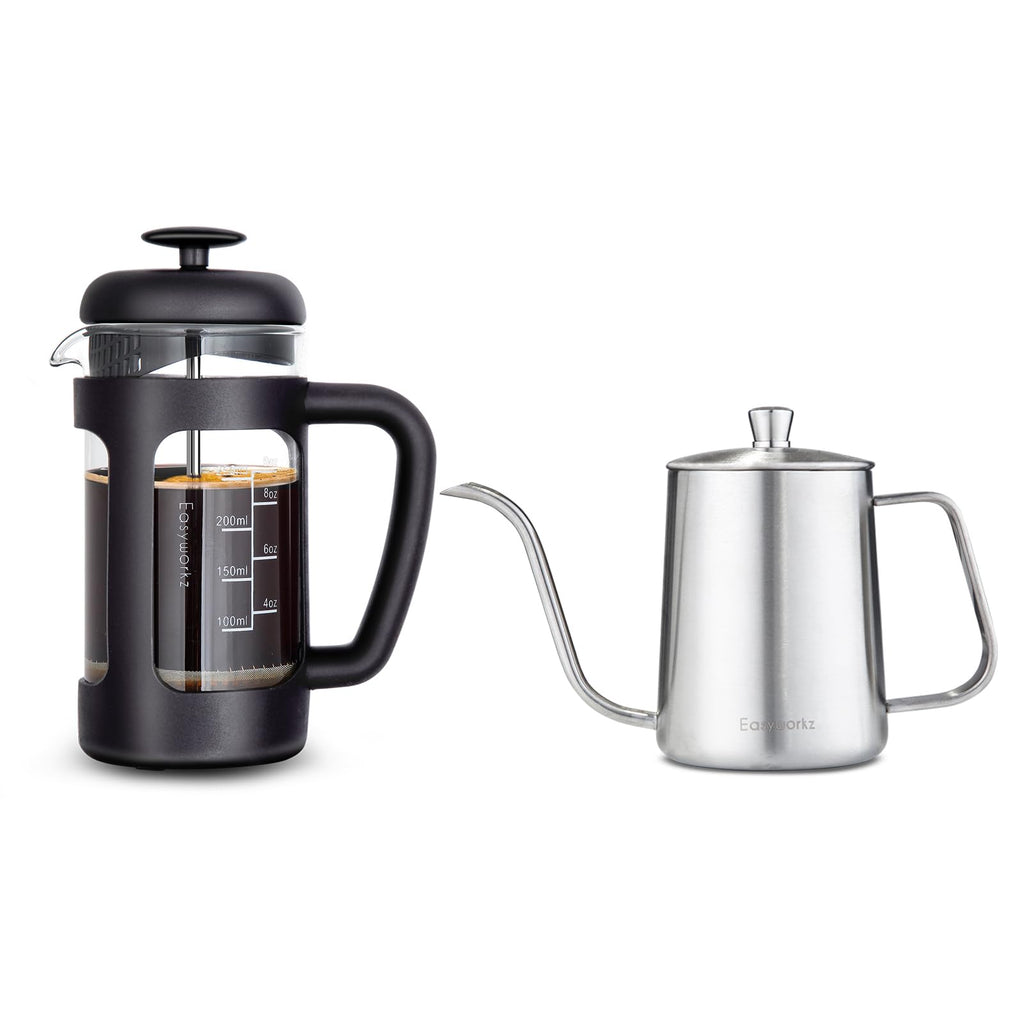 12 oz Stainless Steel French Press and Gooseneck Pour Over Kettle A8089