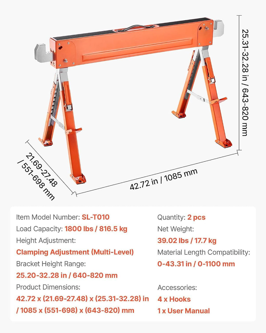 2-Pack Adjustable Folding Saw Horses U319090