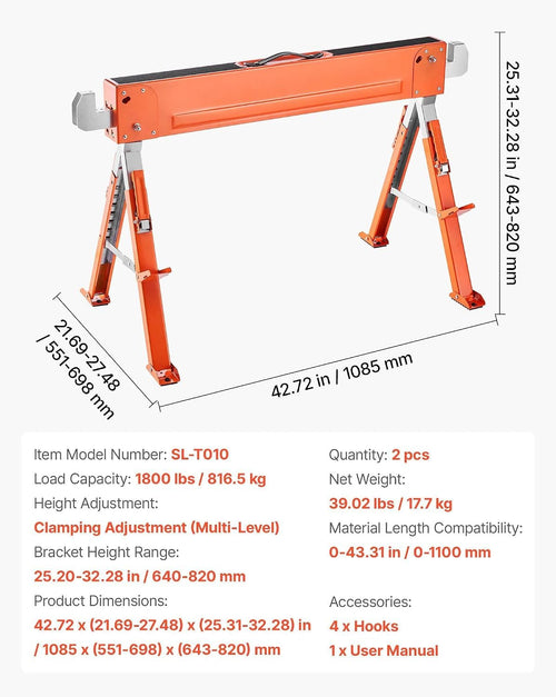 2-Pack Adjustable Folding Saw Horses U319090
