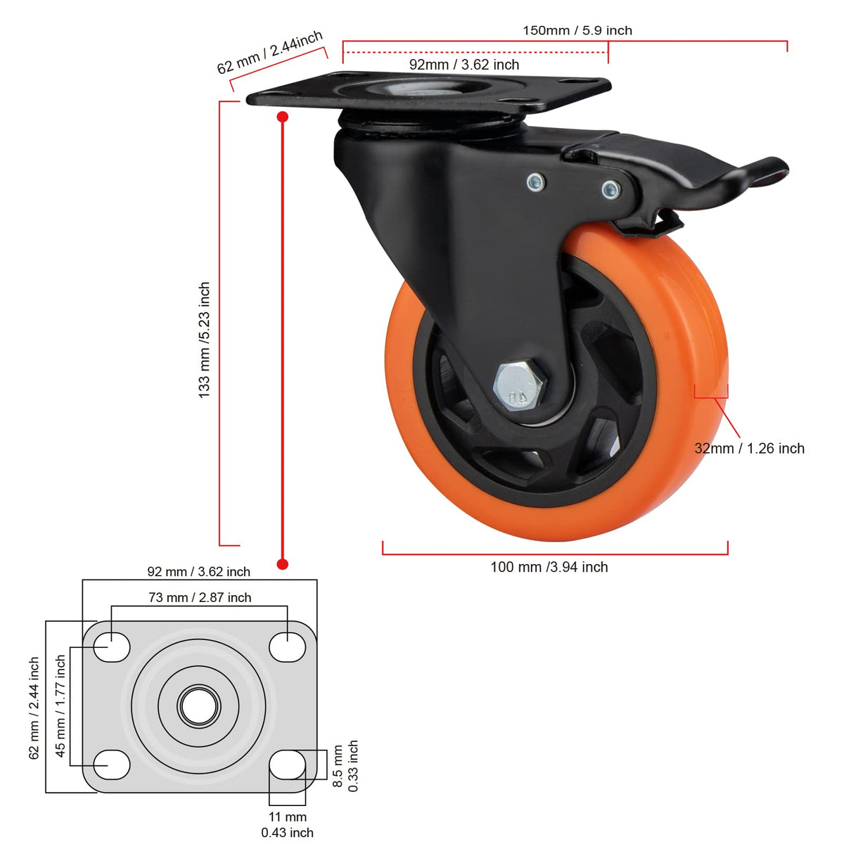 4" Heavy Duty Caster Wheels Set of 4 L43321