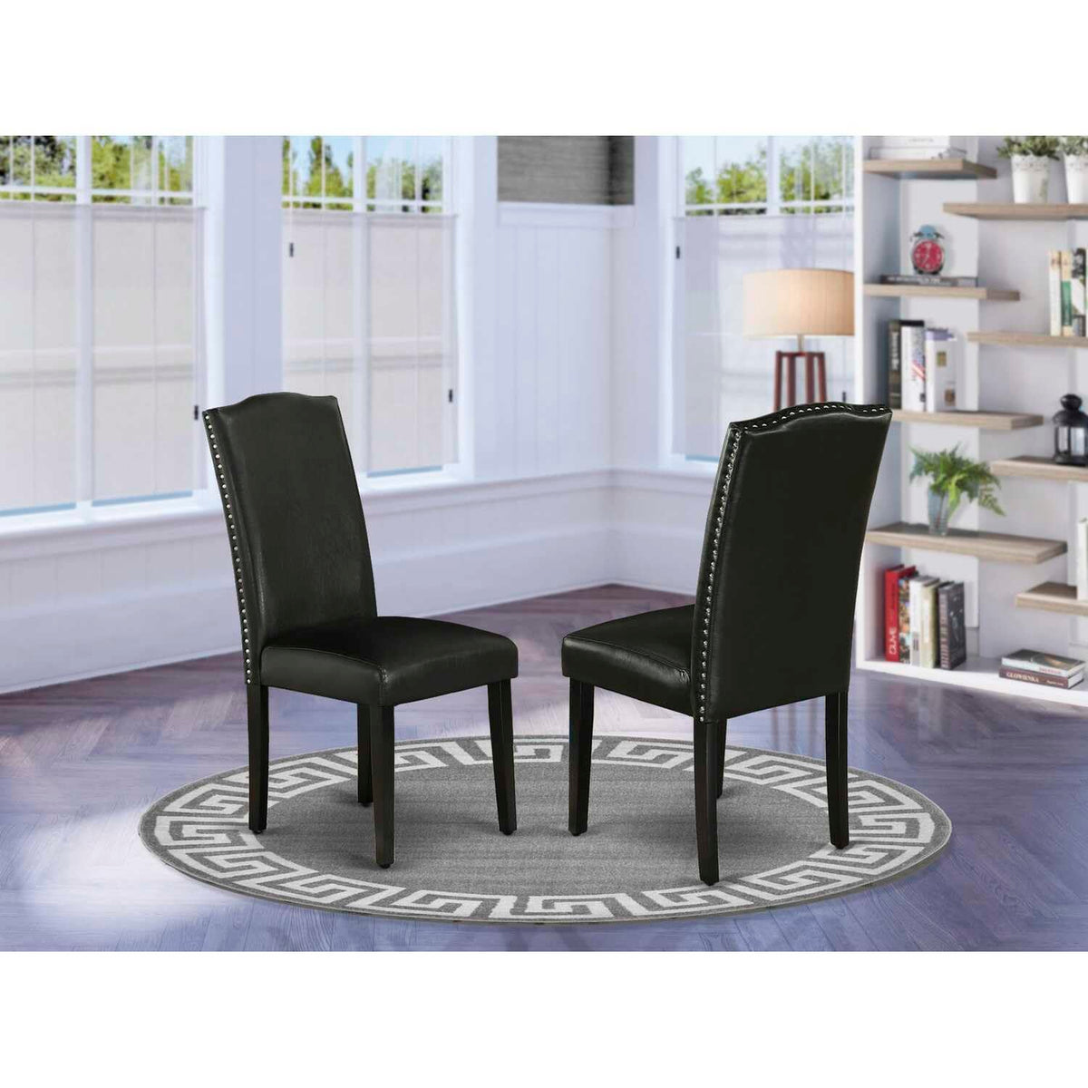 Black Faux Leather Dining Chairs Set of 2 E9475