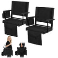 2 Pcs Folding Stadium Seat with Back Support & Cushion Black N964