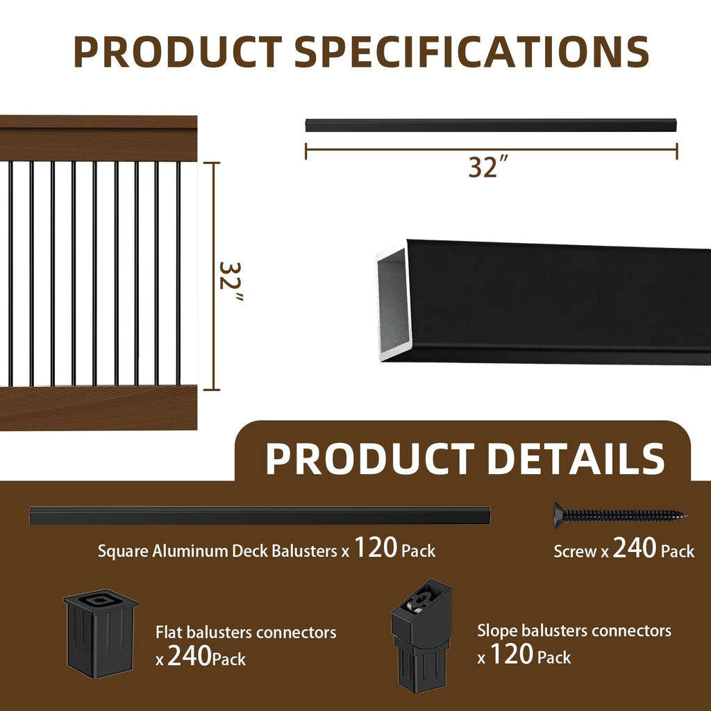 120 Pack 32" Black Aluminum Deck Balusters U94990