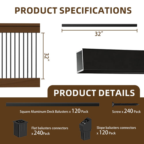 120 Pack 32" Black Aluminum Deck Balusters U94990