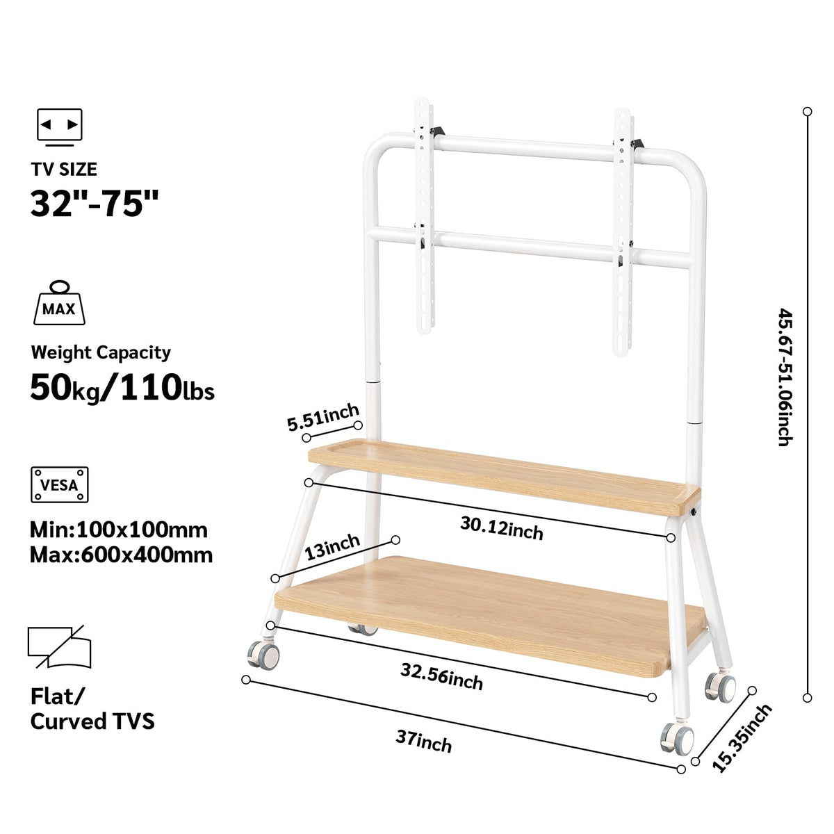 Mobile TV Stand on Wheels for 32-75 Inch TVs K692