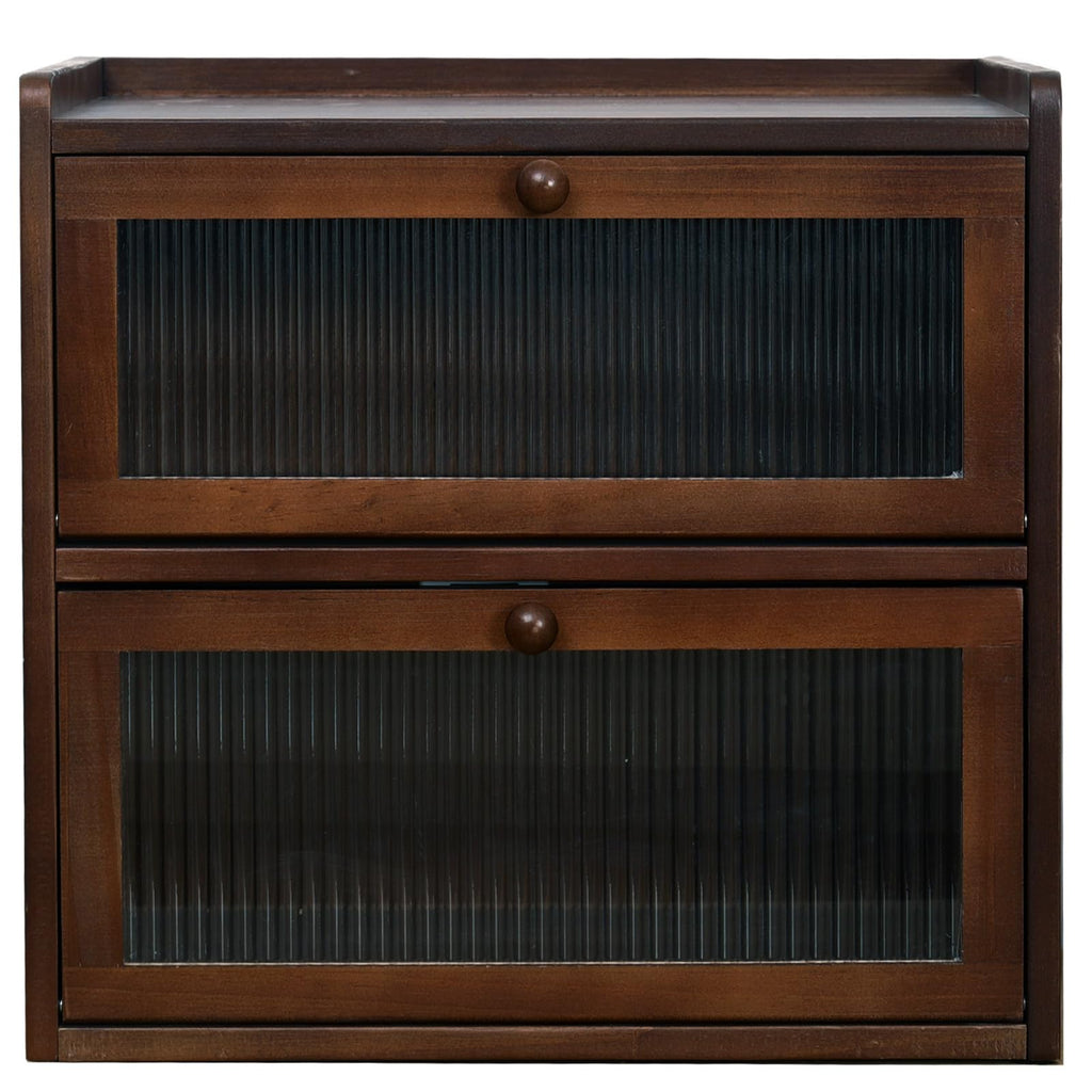 Double 2 Layer Wooden Bread Box with Acrylic Window R510542