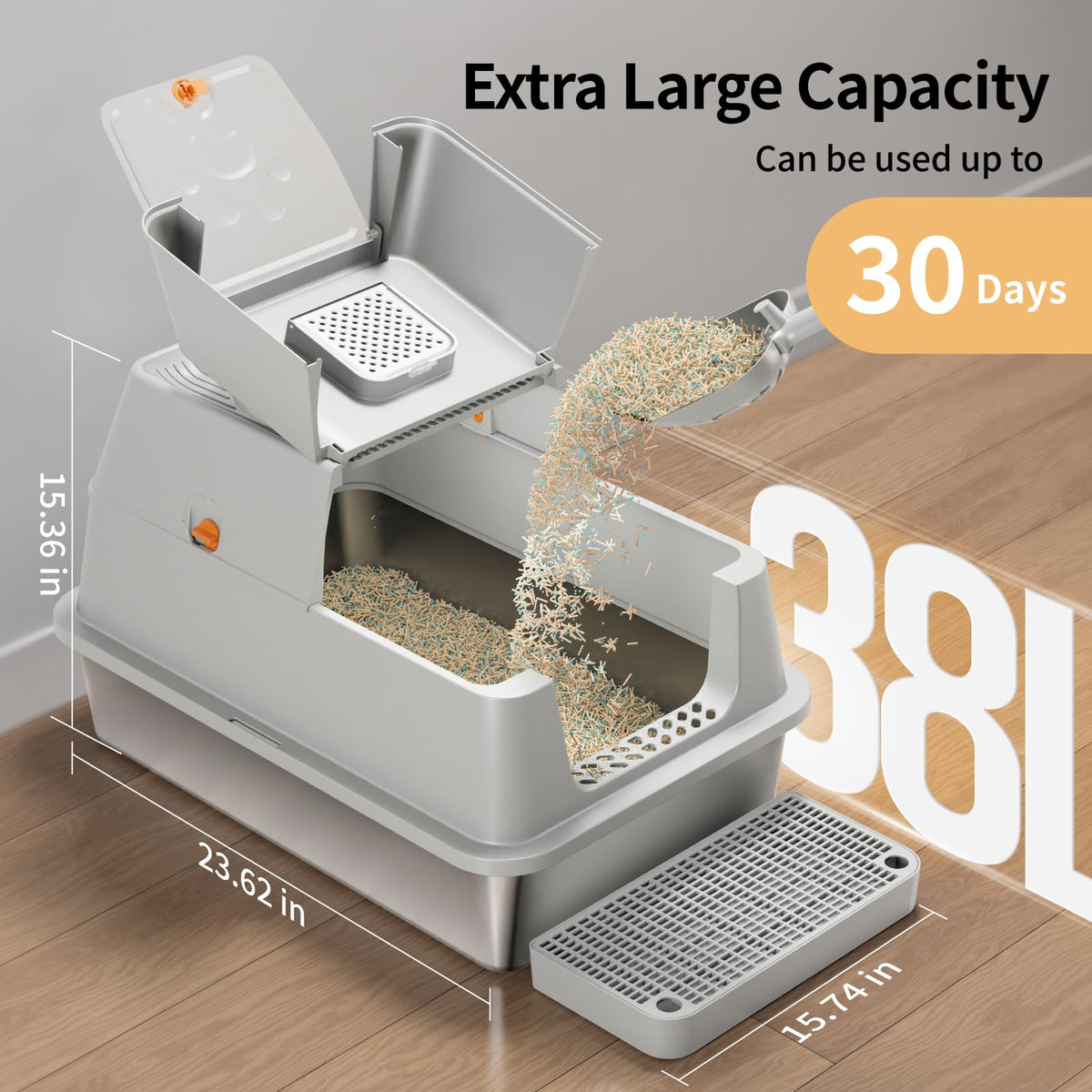 Stainless Steel XL Cat Litter Box with Lid H533