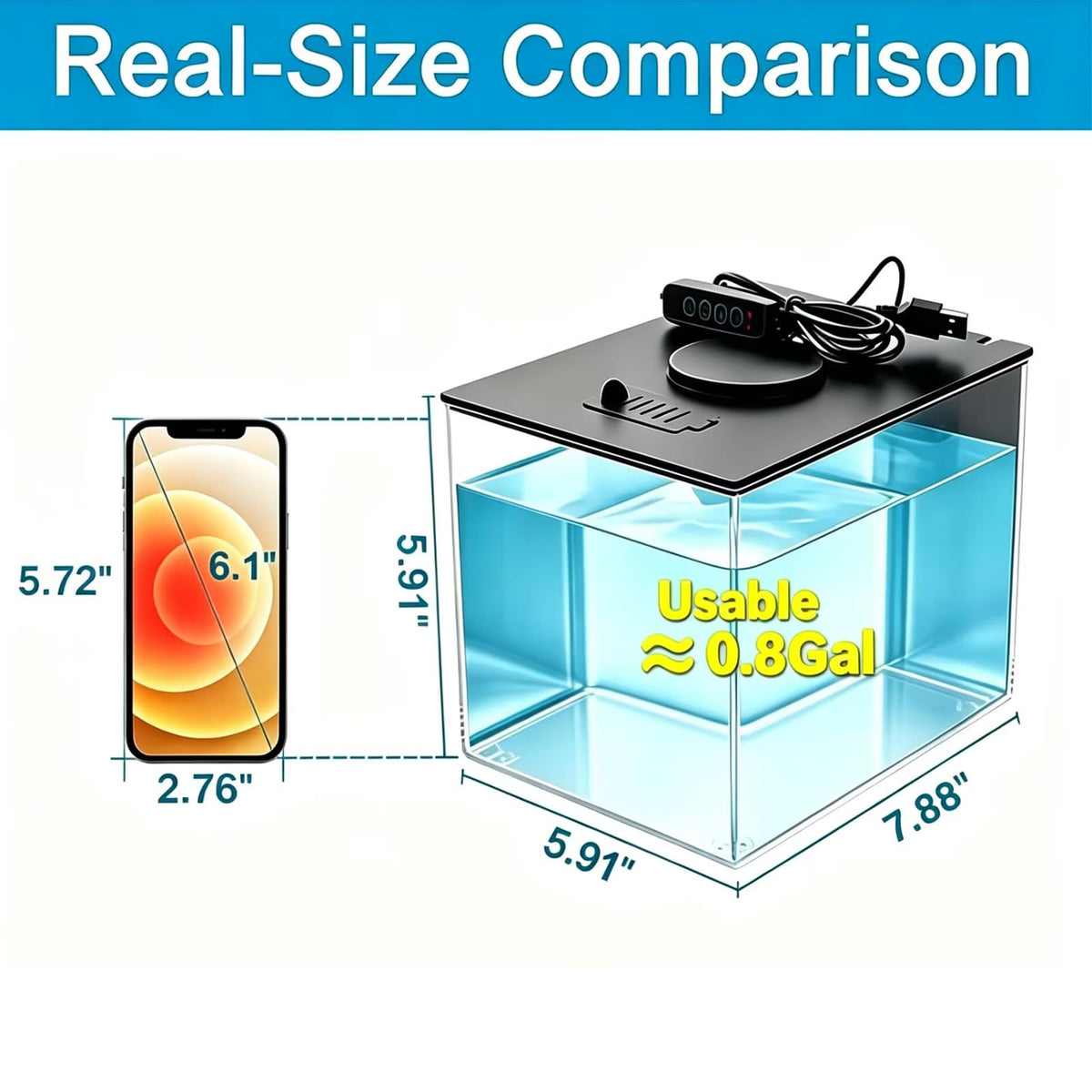 1 Gallon Betta Fish Tank with LED Light and Water Filter Pump S3059