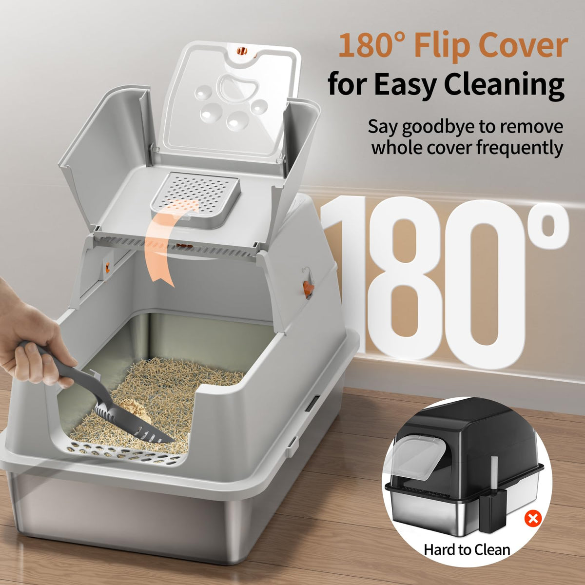 Stainless Steel XL Cat Litter Box with Lid H533