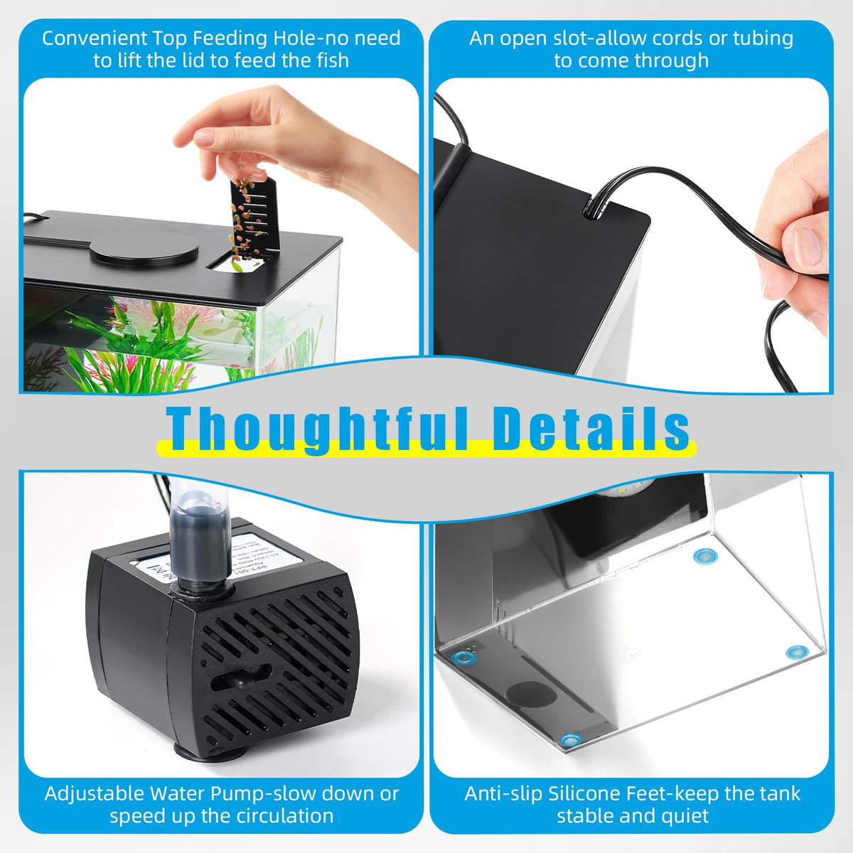 1 Gallon Betta Fish Tank with LED Light and Water Filter Pump S3059