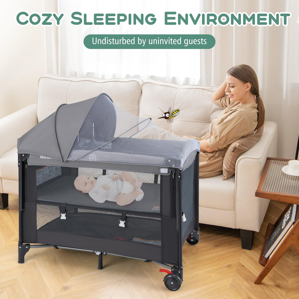 4 in 1 Pack and Play, Baby Bassinet, Bedside Sleeper, Diaper Changer H5349