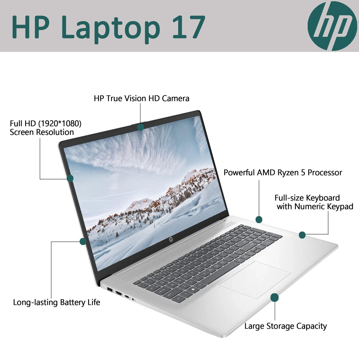 17.3" Full HD Laptop AMD Ryzen 5 32GB RAM 1TB SSD Natural Silver Y196941