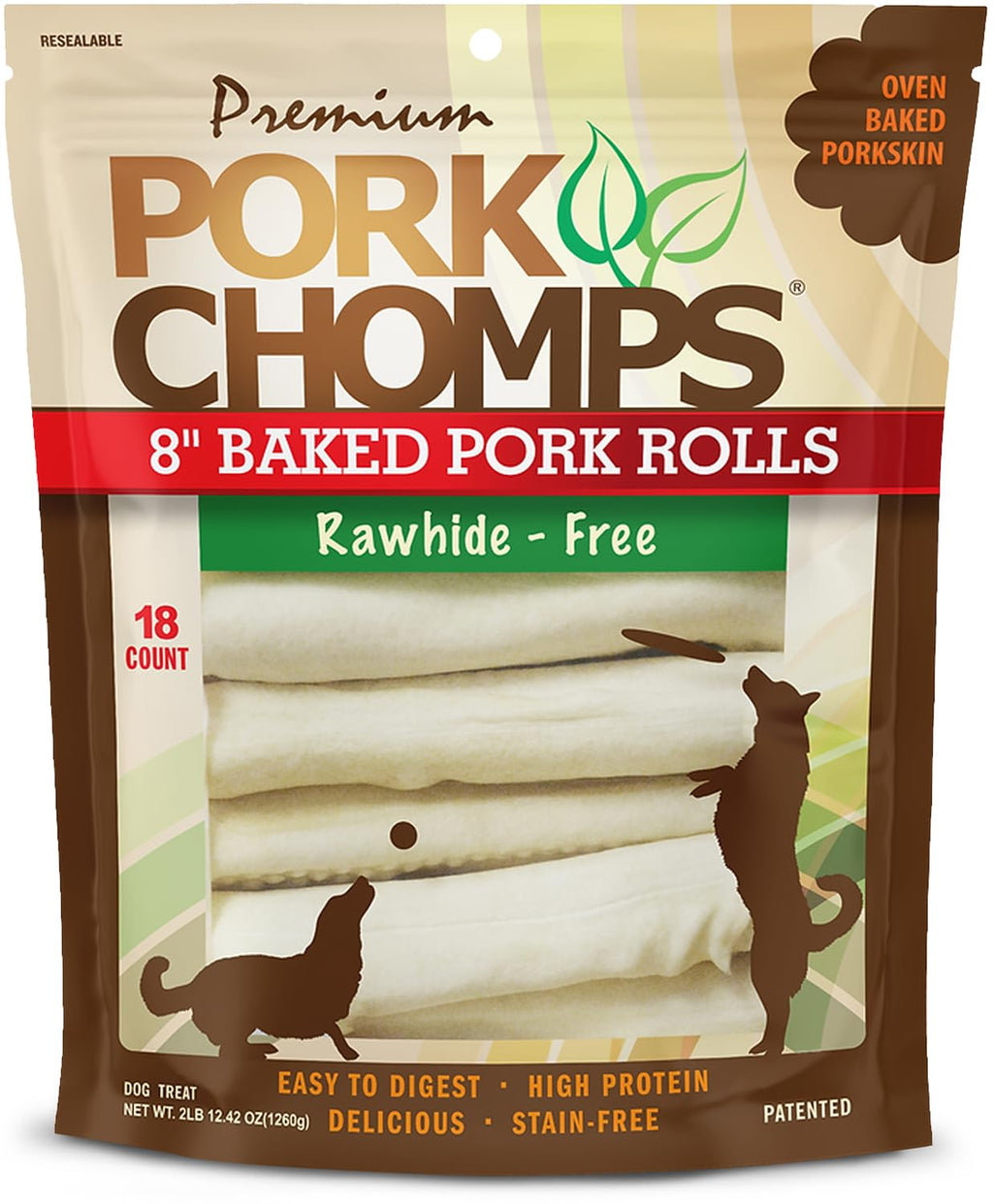 Pork Skin Dog Chews, 8in Rolls, 18ct K9380