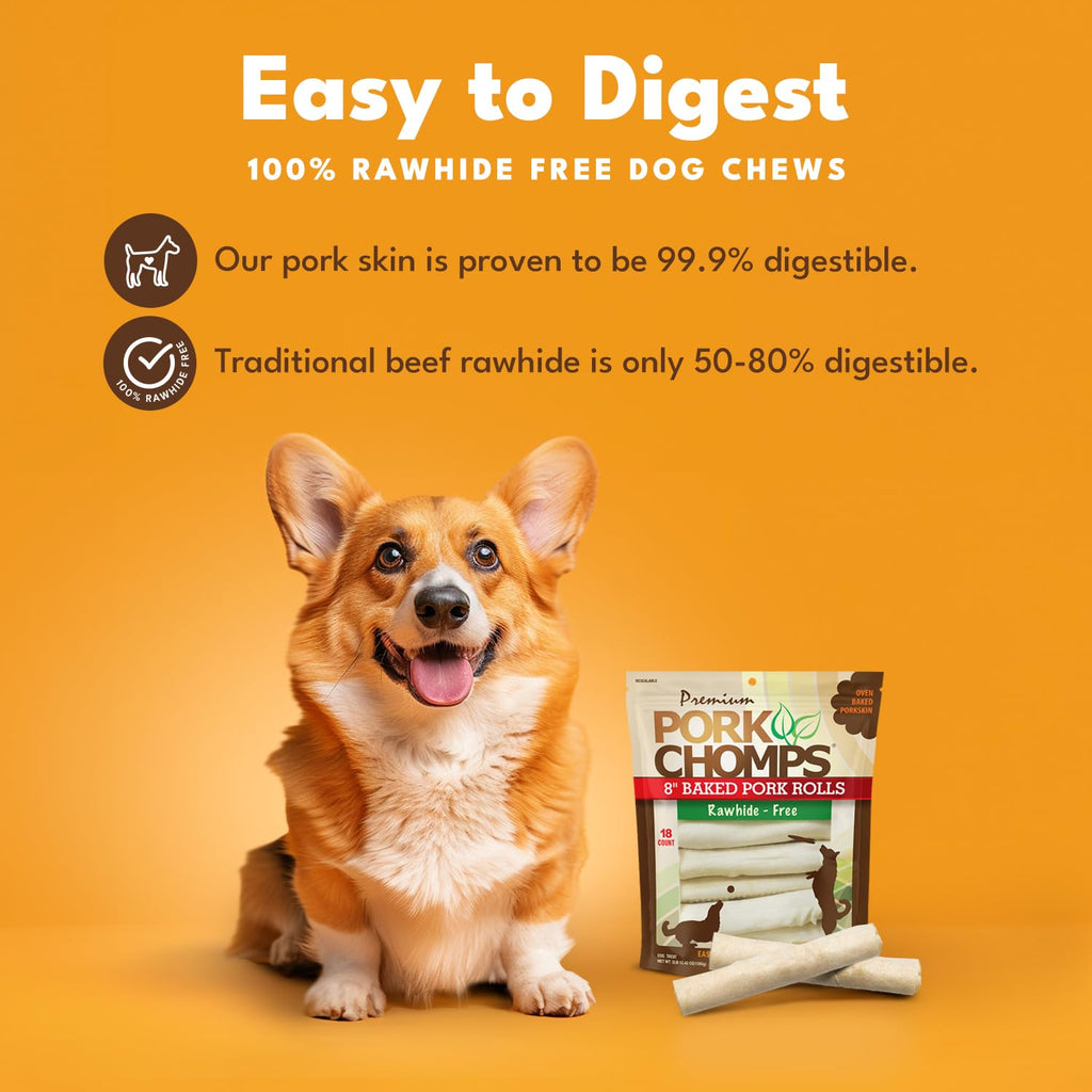 Pork Skin Dog Chews, 8in Rolls, 18ct K9380