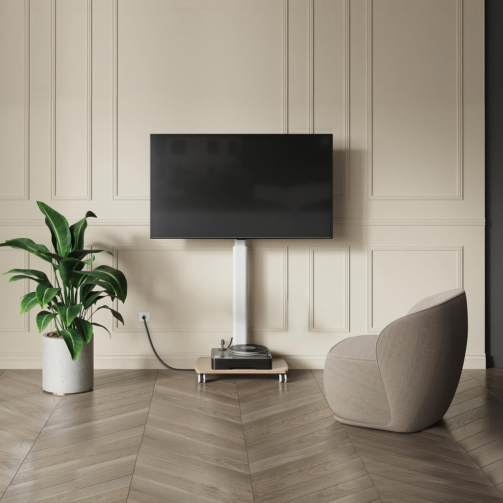 White Rolling TV Stand for 32-75 Inch TVs Q783