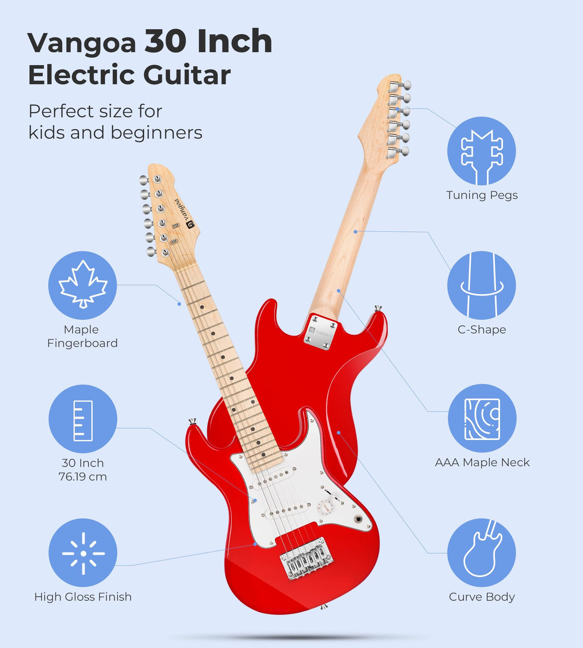 30 Inch Kids Electric Guitar Starter Kit with Amp Red J285636
