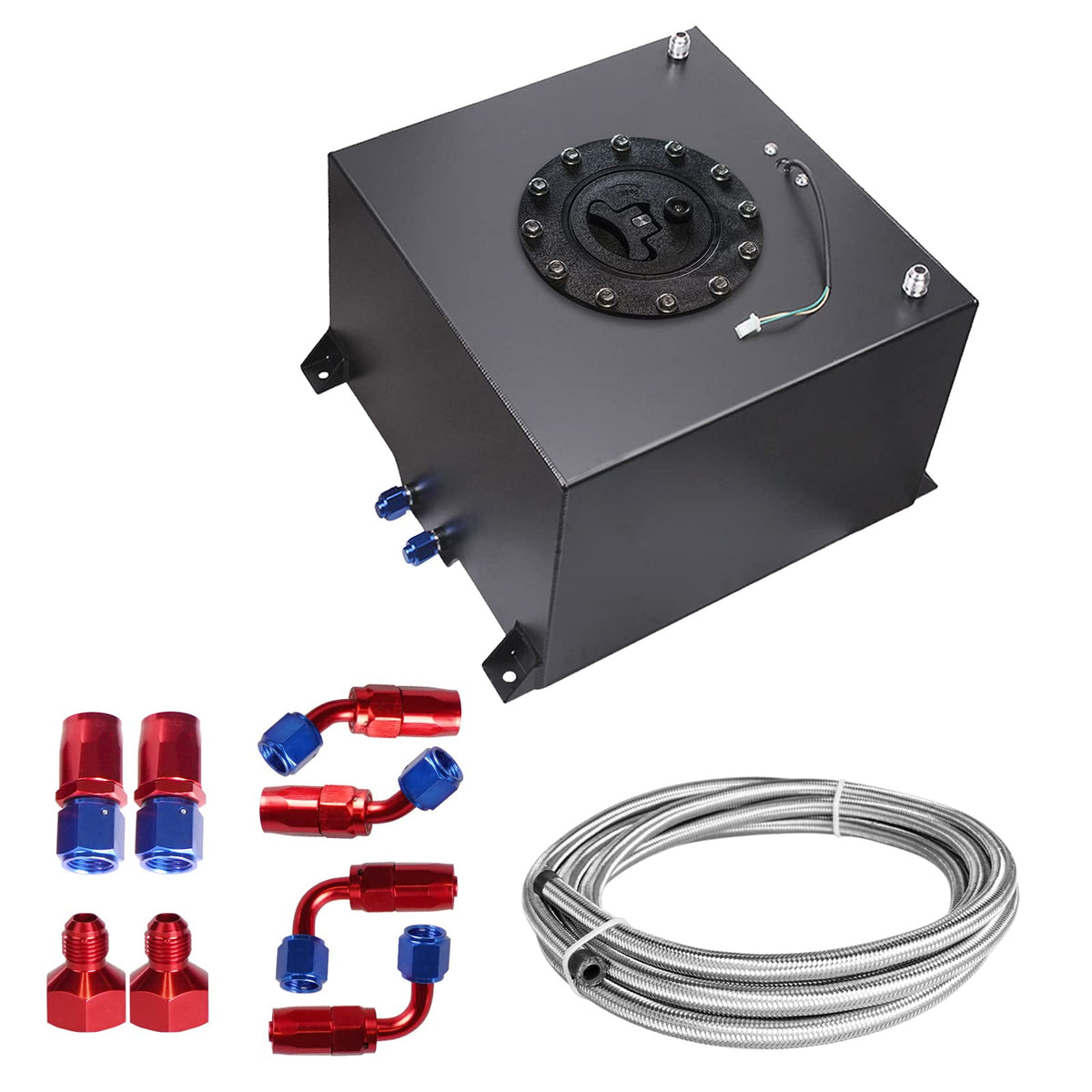 5 Gallon 20L Polished Aluminum Fuel Cell Tank with Cap Level Sender Oil Feed Line M893453