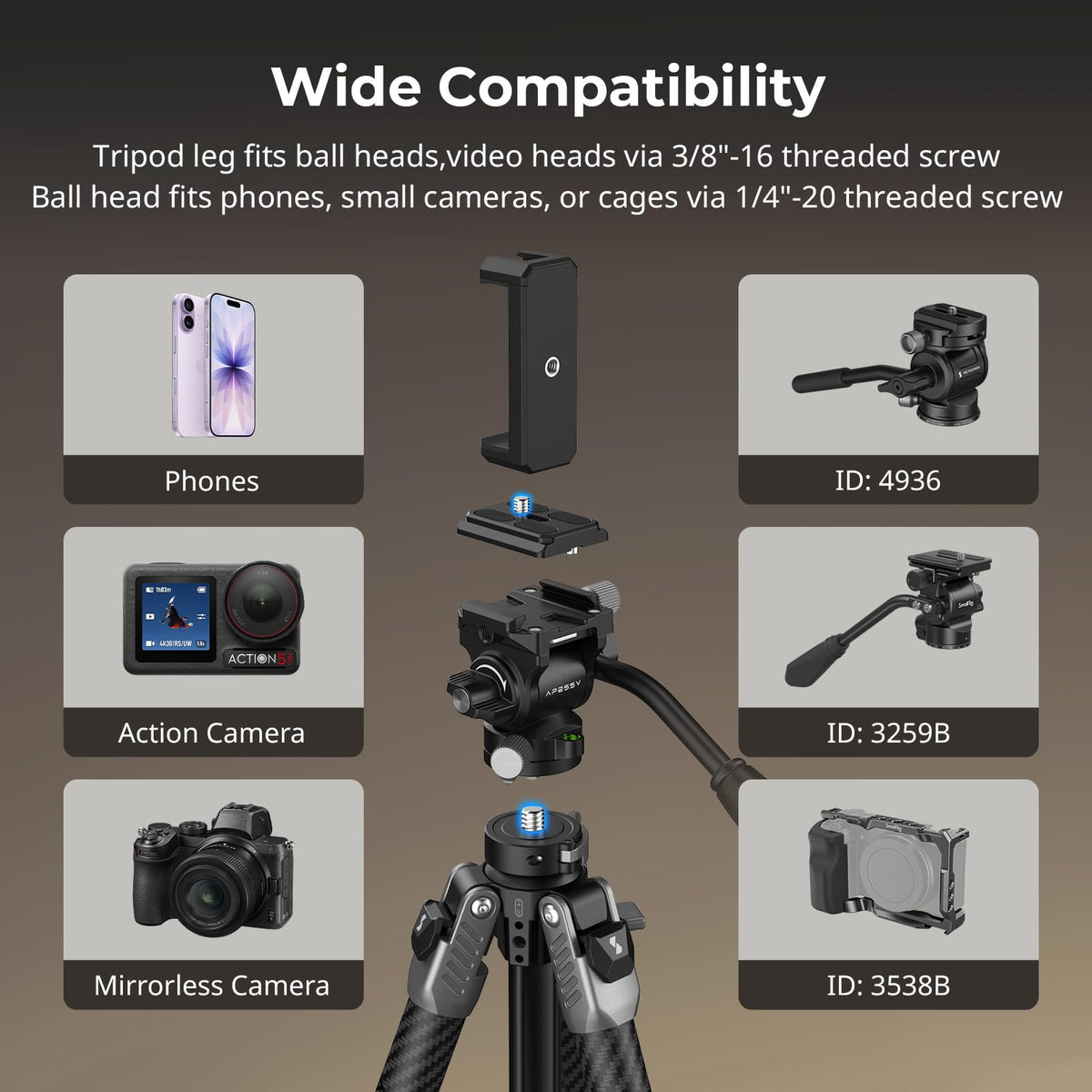 Carbon Fiber Video Tripod with Fluid Head P3573