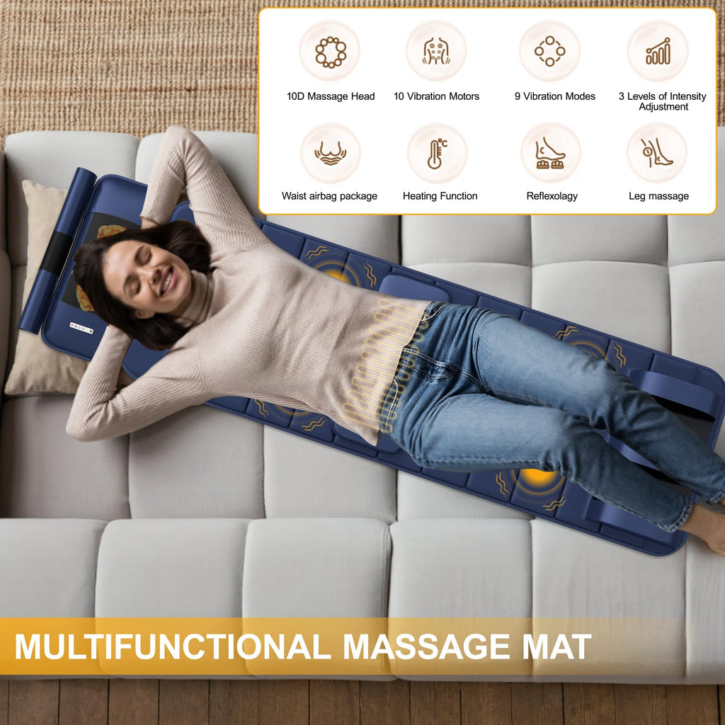 Full Body Massage Mat with Heat, 9 Vibrating Modes, Detachable Neck Massager V913614