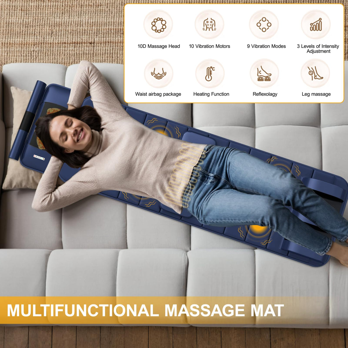Full Body Massage Mat with Heat, 9 Vibrating Modes, Detachable Neck Massager V913614