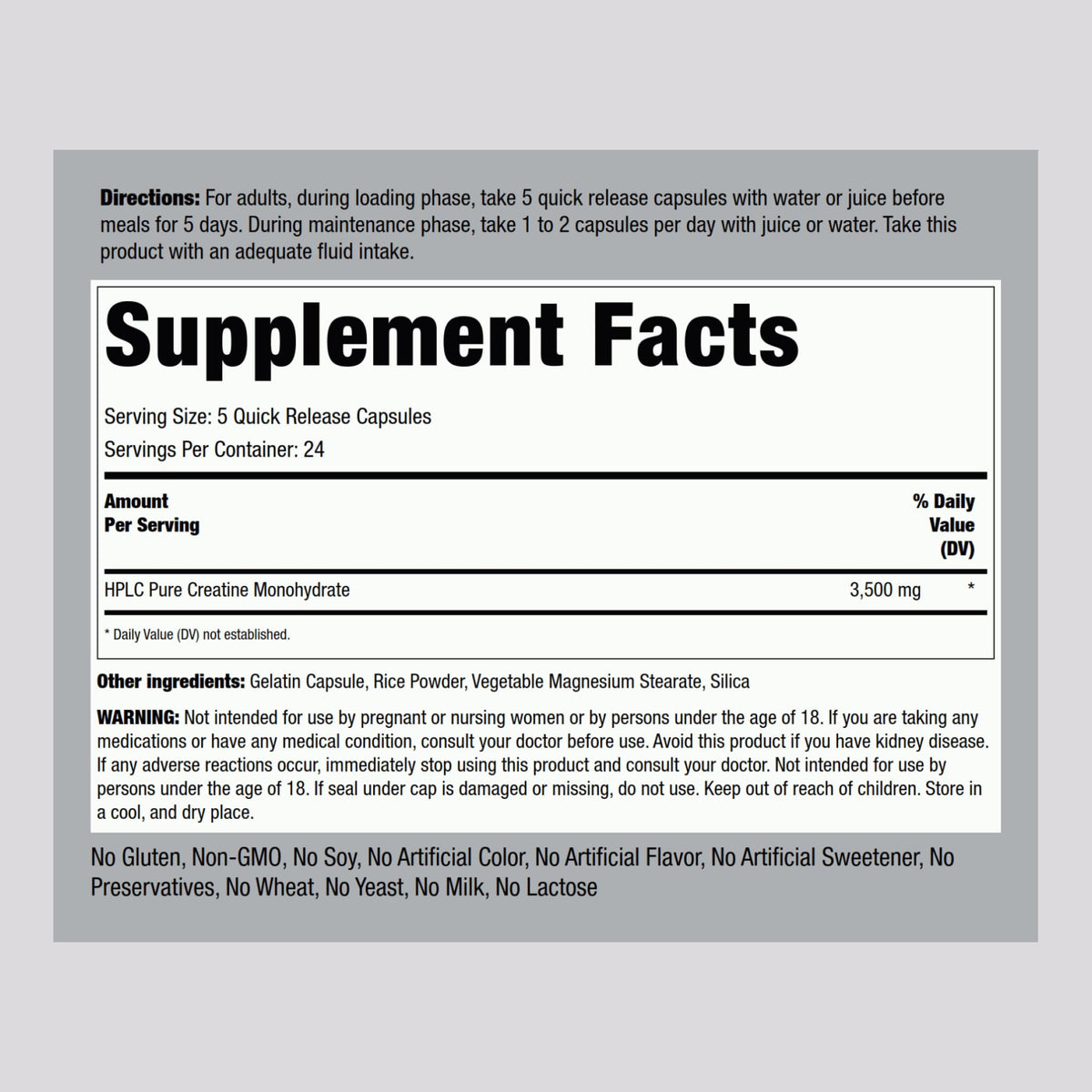 Creatine Monohydrate Capsules 3500 mg 120 Pills D52667