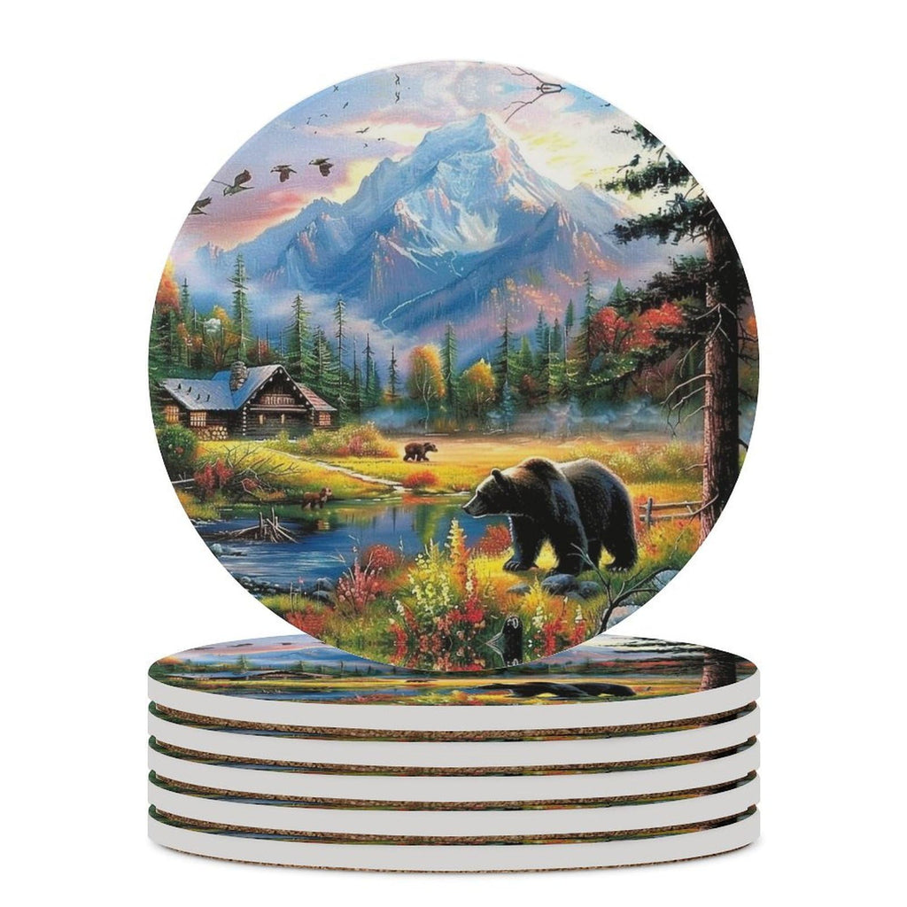 Absorbent Ceramic Stone Coasters Set of 4 Cork Base T1631