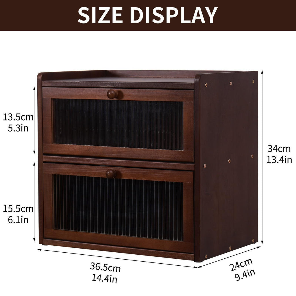 Double 2 Layer Wooden Bread Box with Acrylic Window R510542