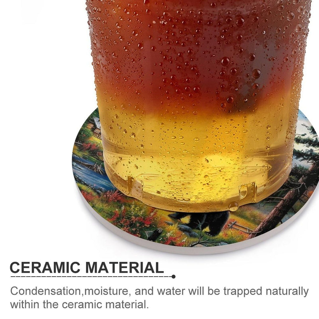 Absorbent Ceramic Stone Coasters Set of 4 Cork Base T1631