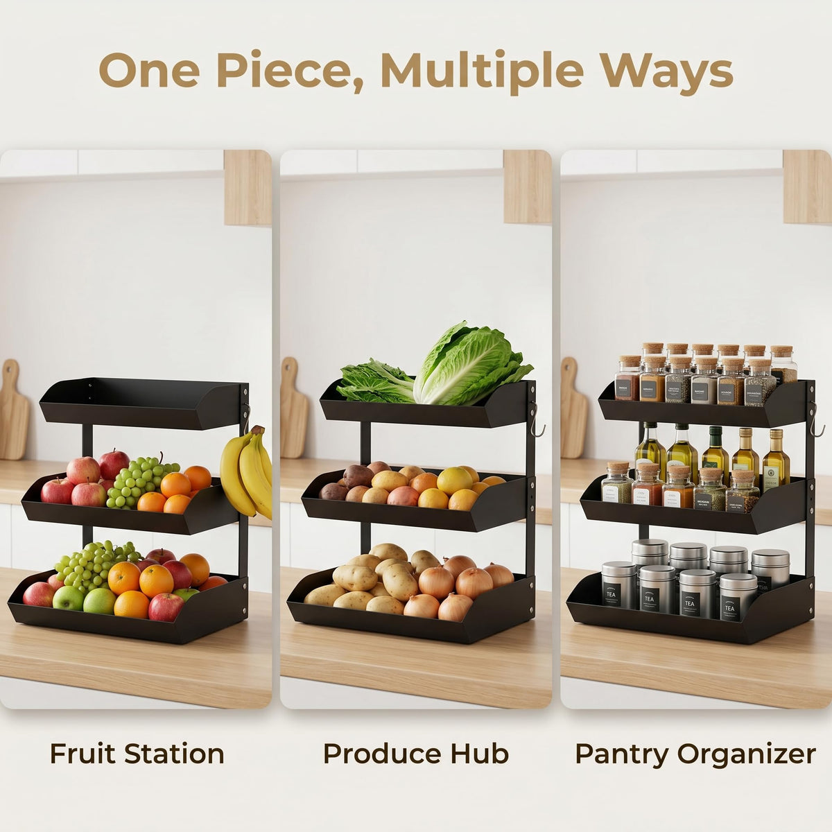 3-Tier Metal Fruit Basket with Banana Holder N395629