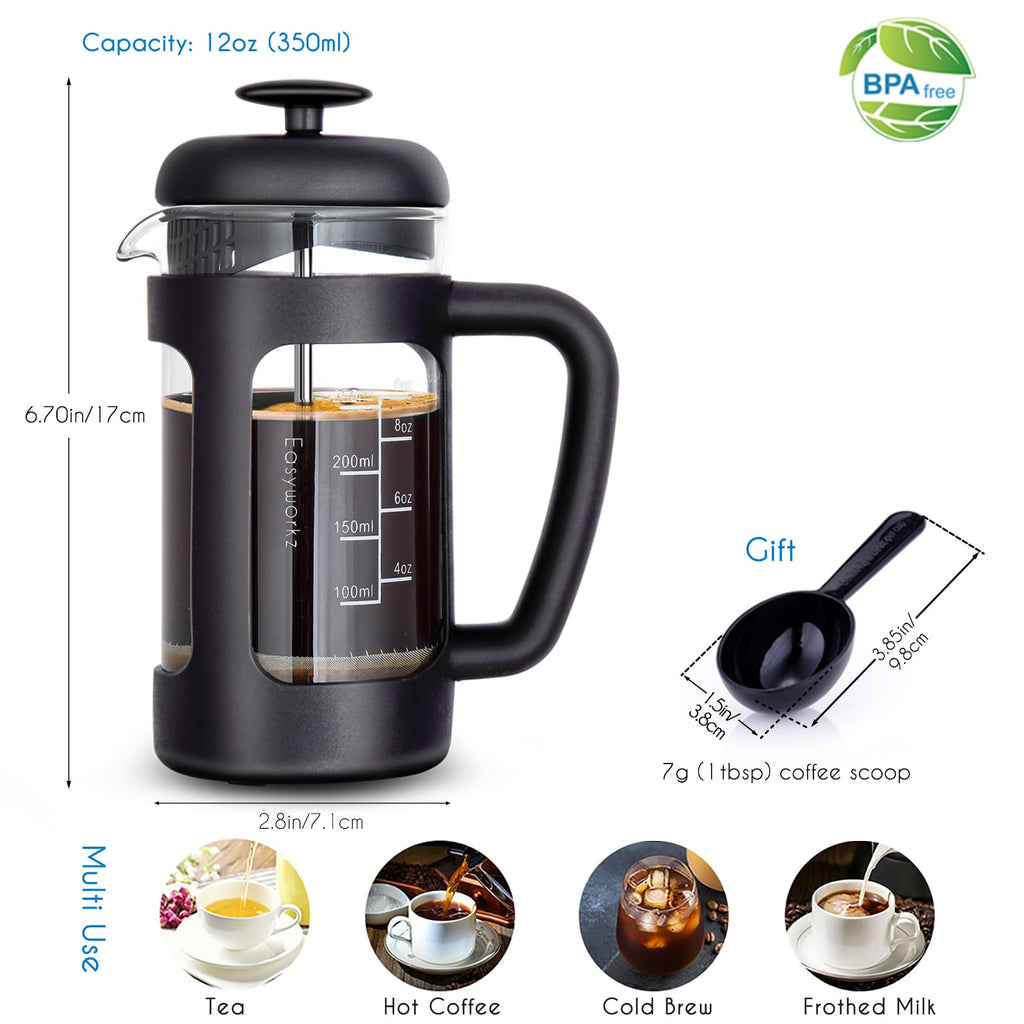 12 oz Stainless Steel French Press and Gooseneck Pour Over Kettle A8089