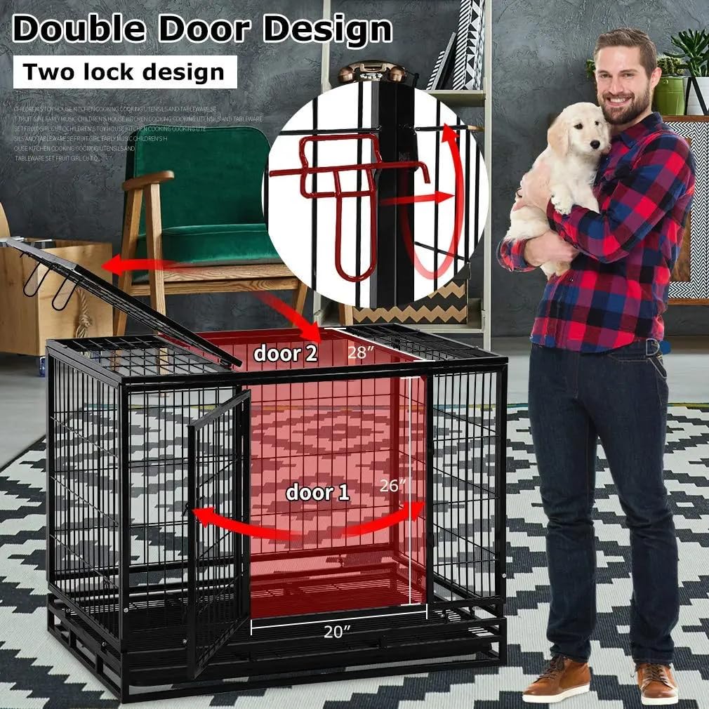 Extra Large Double-Door Heavy Duty Metal Dog Crate (Black, 48 inch) K2906